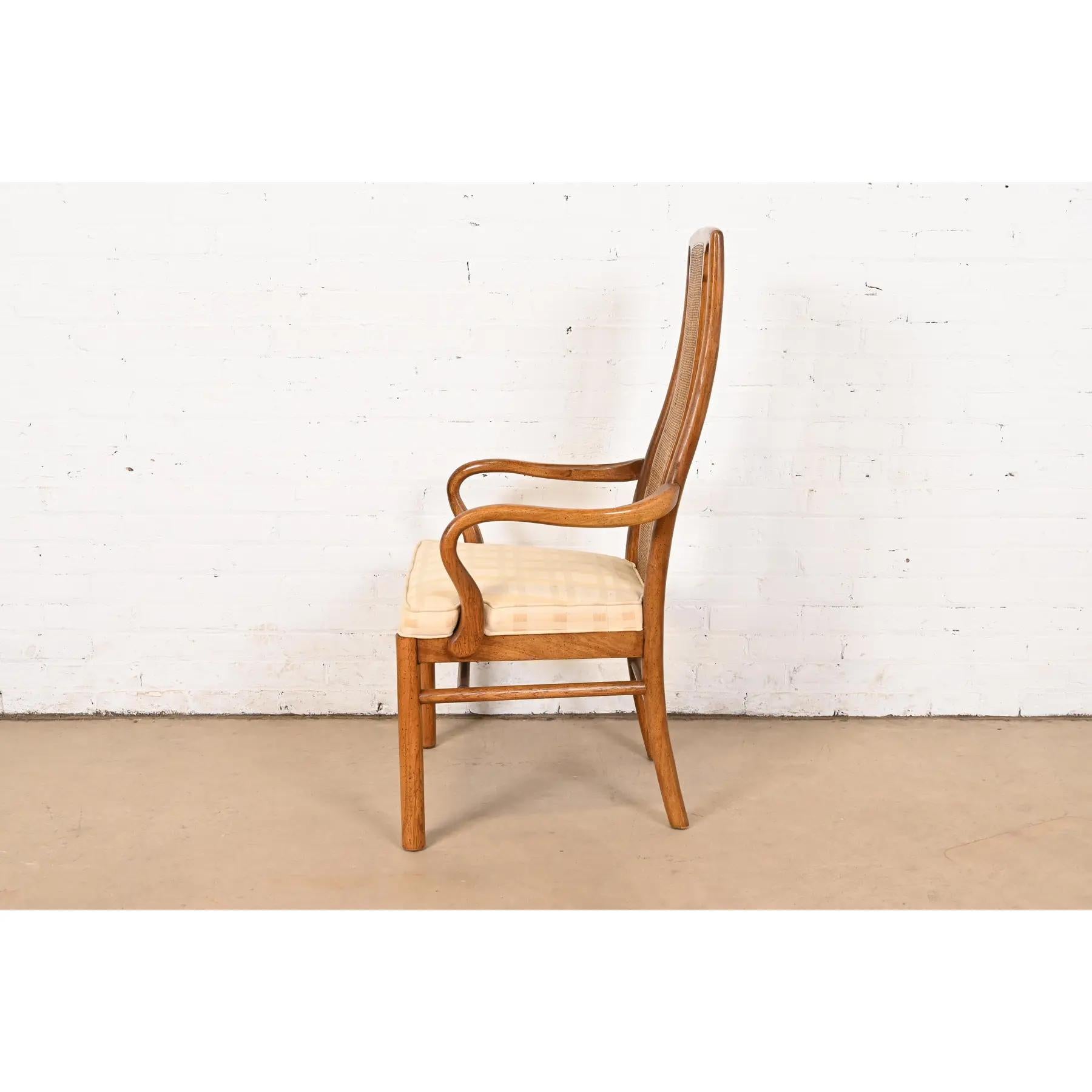 Drexel Heritage Mid-Century Modern Walnut and Cane High Back Dining Armchairs For Sale 3