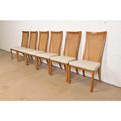 Drexel Heritage Mid-Century Modern Walnut and Cane High Back Dining Chairs