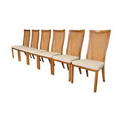 Sedie da pranzo con schienale alto in noce e canna di Drexel Heritage della metà del secolo scorso