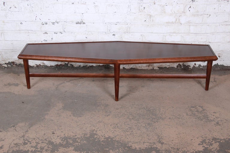 Drexel Heritage MidCentury Modern Walnut BoatShaped Coffee Table