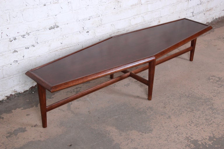 Drexel Heritage MidCentury Modern Walnut BoatShaped Coffee Table