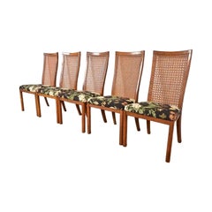 Drexel Heritage Mid-Century Modern Walnut High Back Dining Chairs, Set of Five