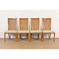 Drexel Heritage Mid-Century Modern Walnut High Back Dining Chairs, Set of Four