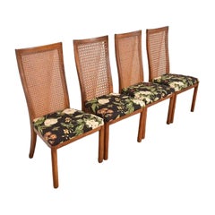 Drexel Heritage Mid-Century Modern Walnut High Back Dining Chairs, Set of Four