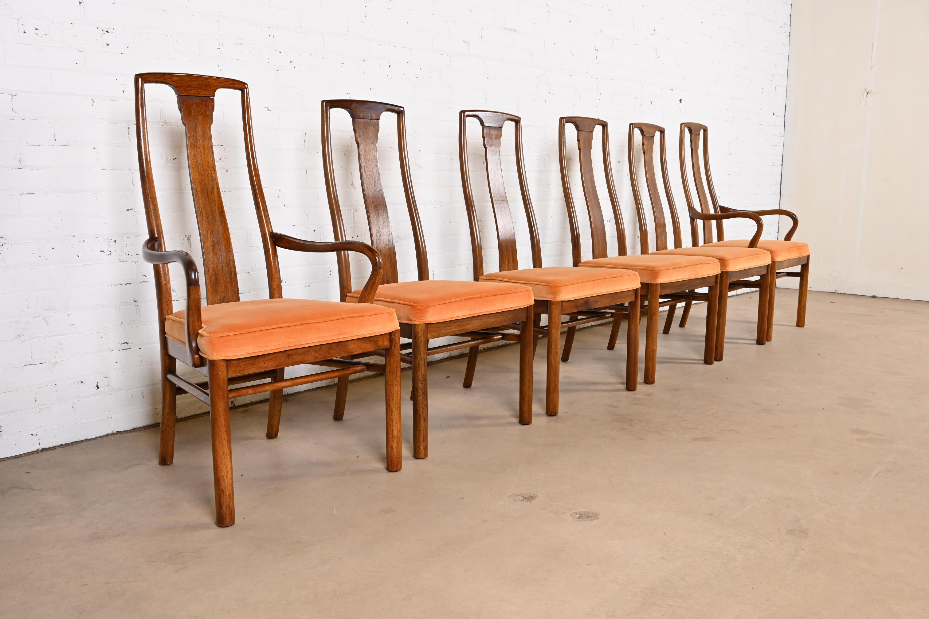 Late 20th Century Drexel Heritage Mid-Century Modern Walnut High Back Dining Chairs, Set of Six