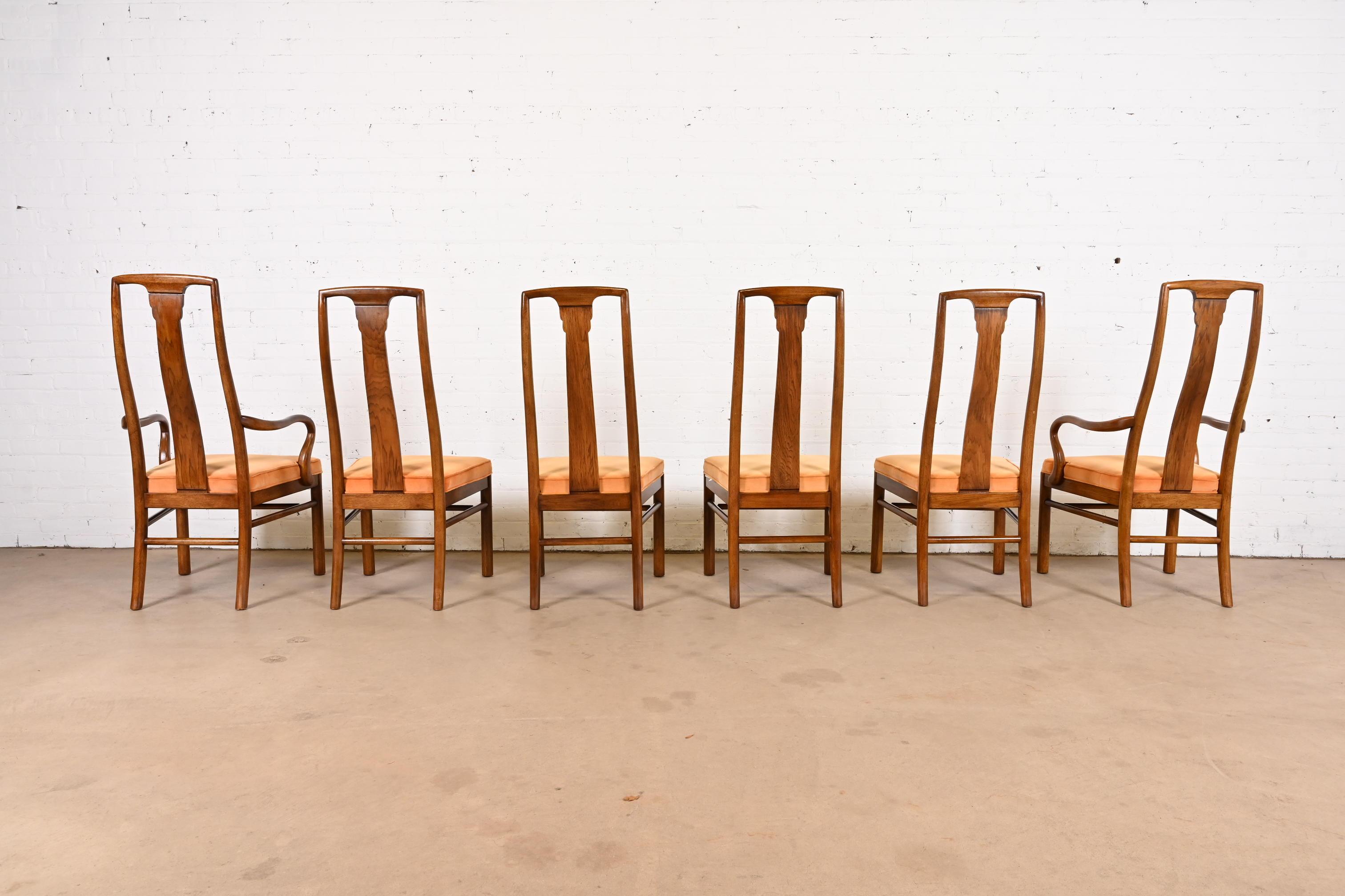 Drexel Heritage Mid-Century Modern Walnut High Back Dining Chairs, Set of Six 1