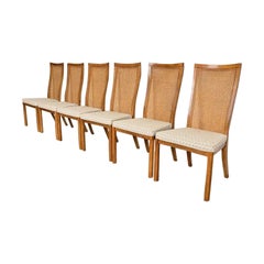 Drexel Heritage Mid-Century Modern Walnut High Back Dining Chairs, Set of Six