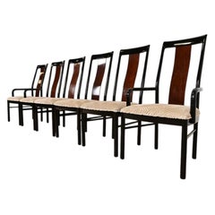 Drexel Heritage Mid-Century Modern Walnut High Back Dining Chairs, Set of Six