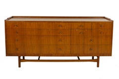 Drexel Heritage Mid Century Walnut and Brass 10 Drawer Lowboy Dresser