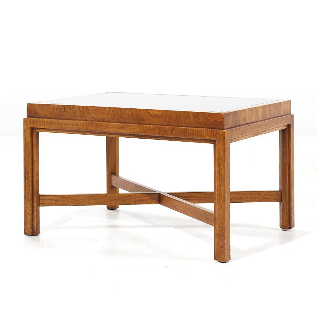 Mid-Century Modern Drexel Heritage Mid Century Walnut and Smoked Glass Side End Table For Sale