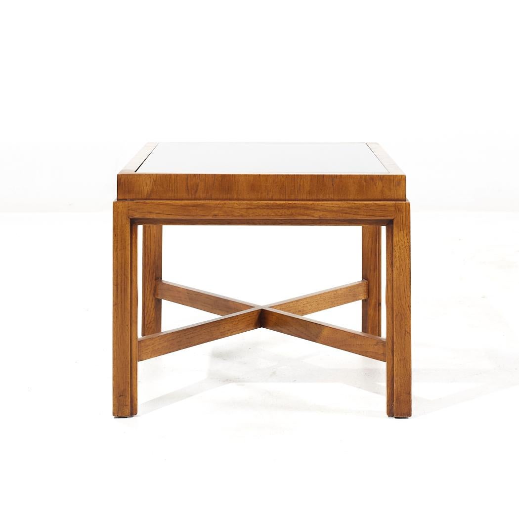 Drexel Heritage Mid Century Walnut and Smoked Glass Side End Table In Good Condition For Sale In Countryside, IL