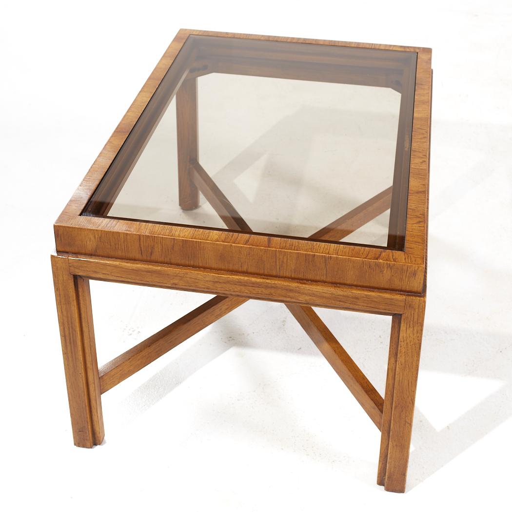 Drexel Heritage Mid Century Walnut and Smoked Glass Side End Table For Sale 3