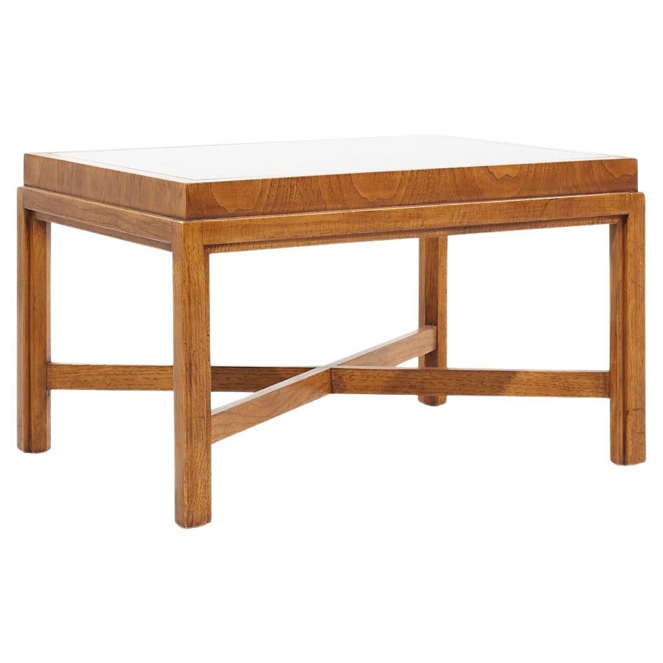 Drexel Heritage Mid Century Walnut and Smoked Glass Side End Table For Sale