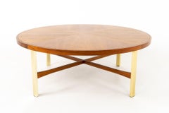 Drexel Heritage Mid Century Walnut and Brass Round Coffee Table