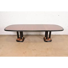 Drexel Heritage Modern Art Deco Walnut and Black Lacquered Pedestal Dining Table