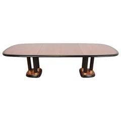 Drexel Heritage Modern Art Deco Walnut and Black Lacquered Pedestal Dining Table