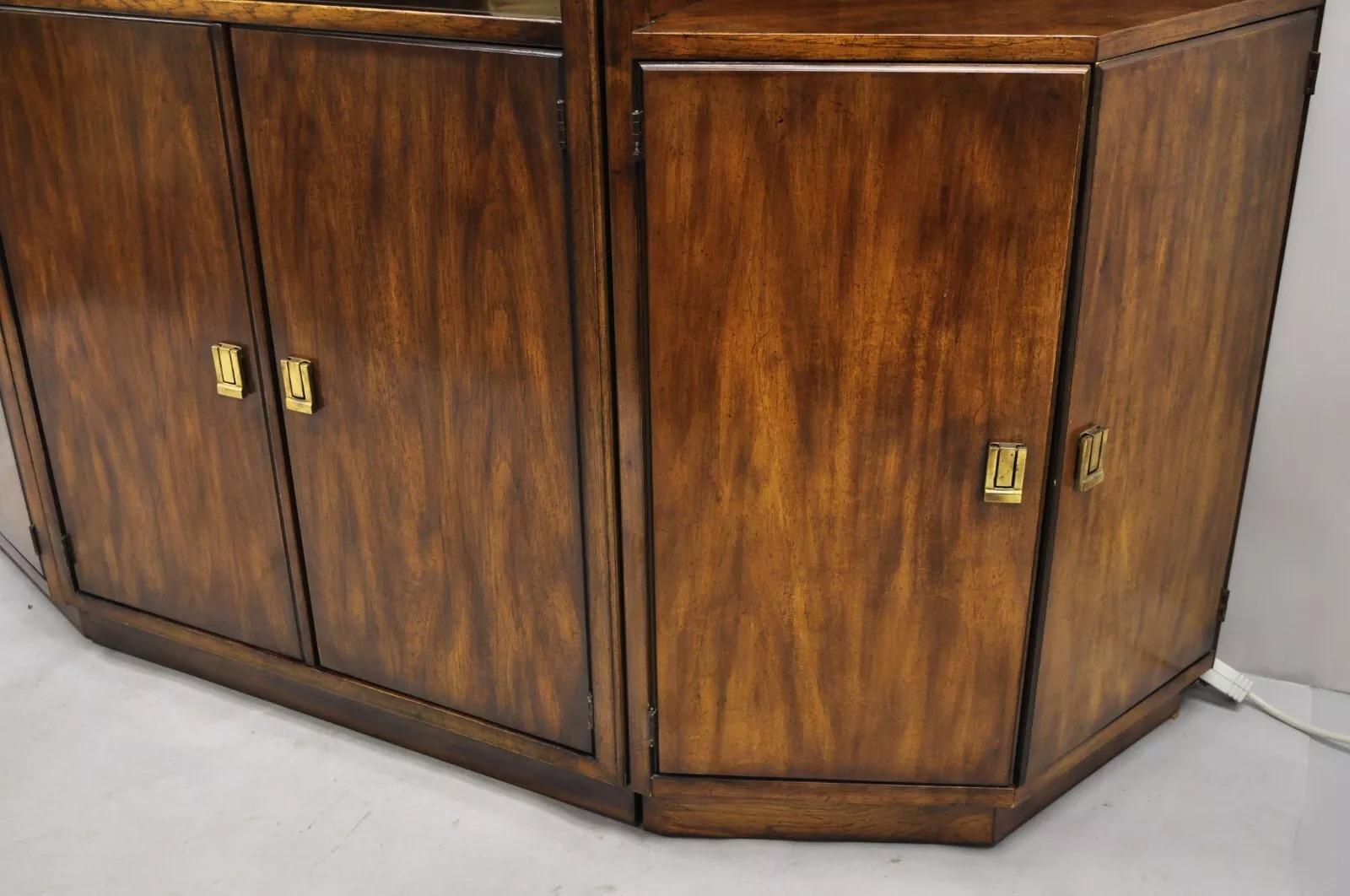Drexel Heritage Modern Campaign Style 3 pc Lighted China Cabinet Curio Display For Sale 8