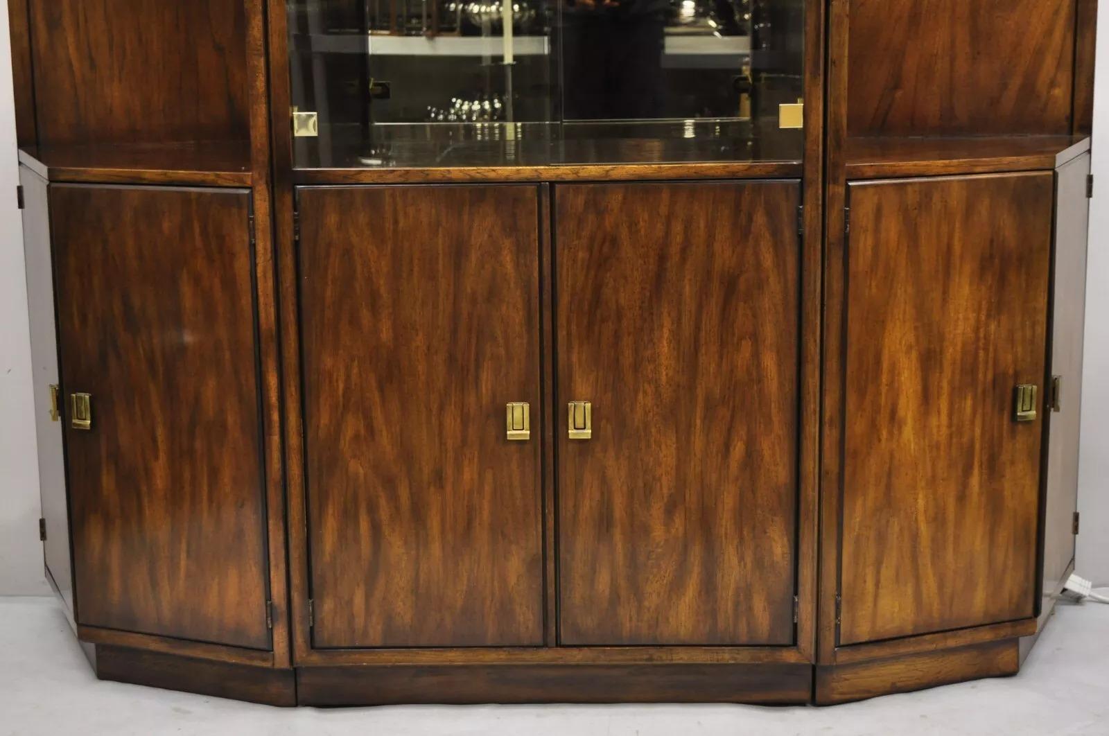 Glass Drexel Heritage Modern Campaign Style 3 pc Lighted China Cabinet Curio Display For Sale