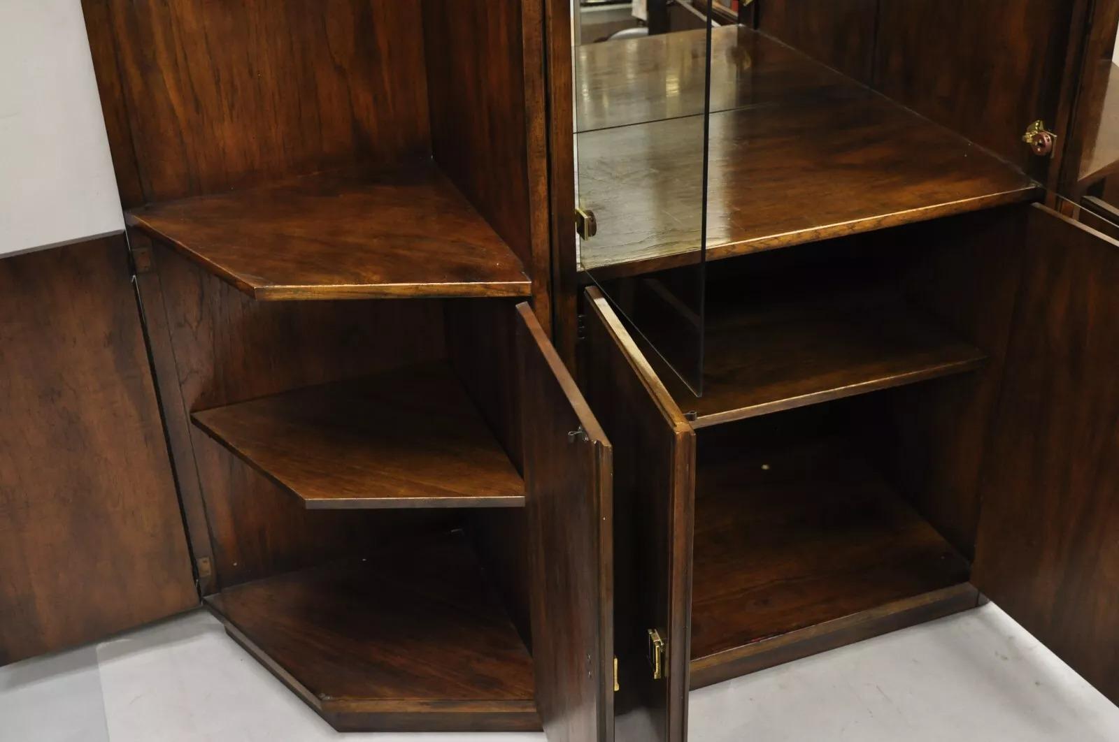 Drexel Heritage Modern Campaign Style 3 pc Lighted China Cabinet Curio Display For Sale 2