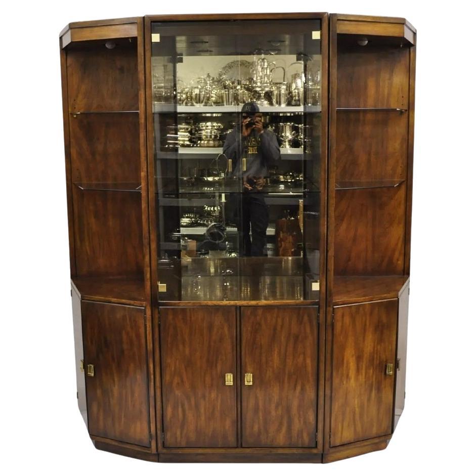 Drexel Heritage Modern Campaign Style 3 pc Lighted China Cabinet Curio Display