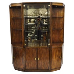 Drexel Heritage Modern Campaign Style 3 pc Lighted China Cabinet Curio Display