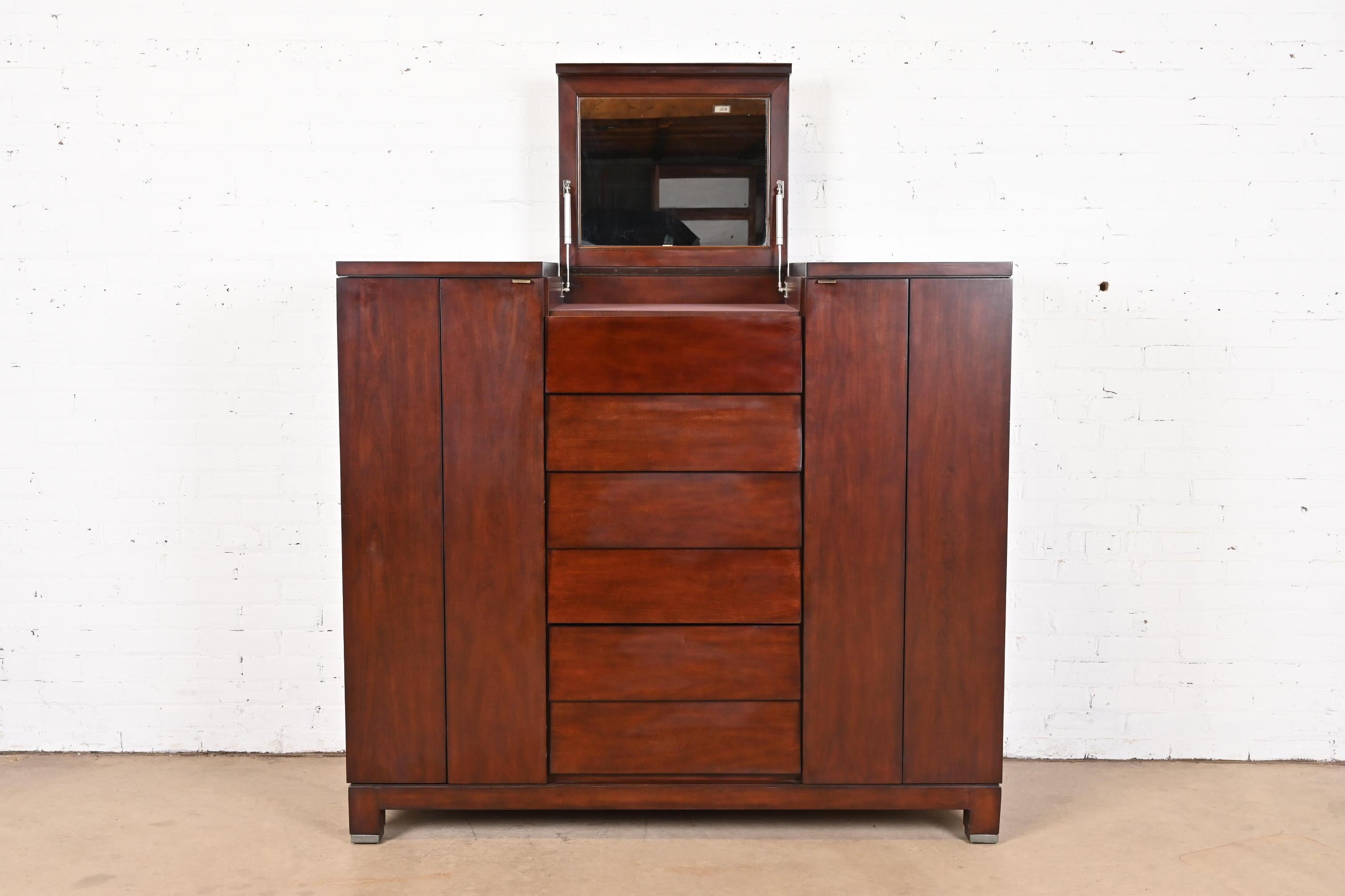 Drexel Heritage Modern Cherry Wood Gentleman's Chest With Flip Up Mirror For Sale 4