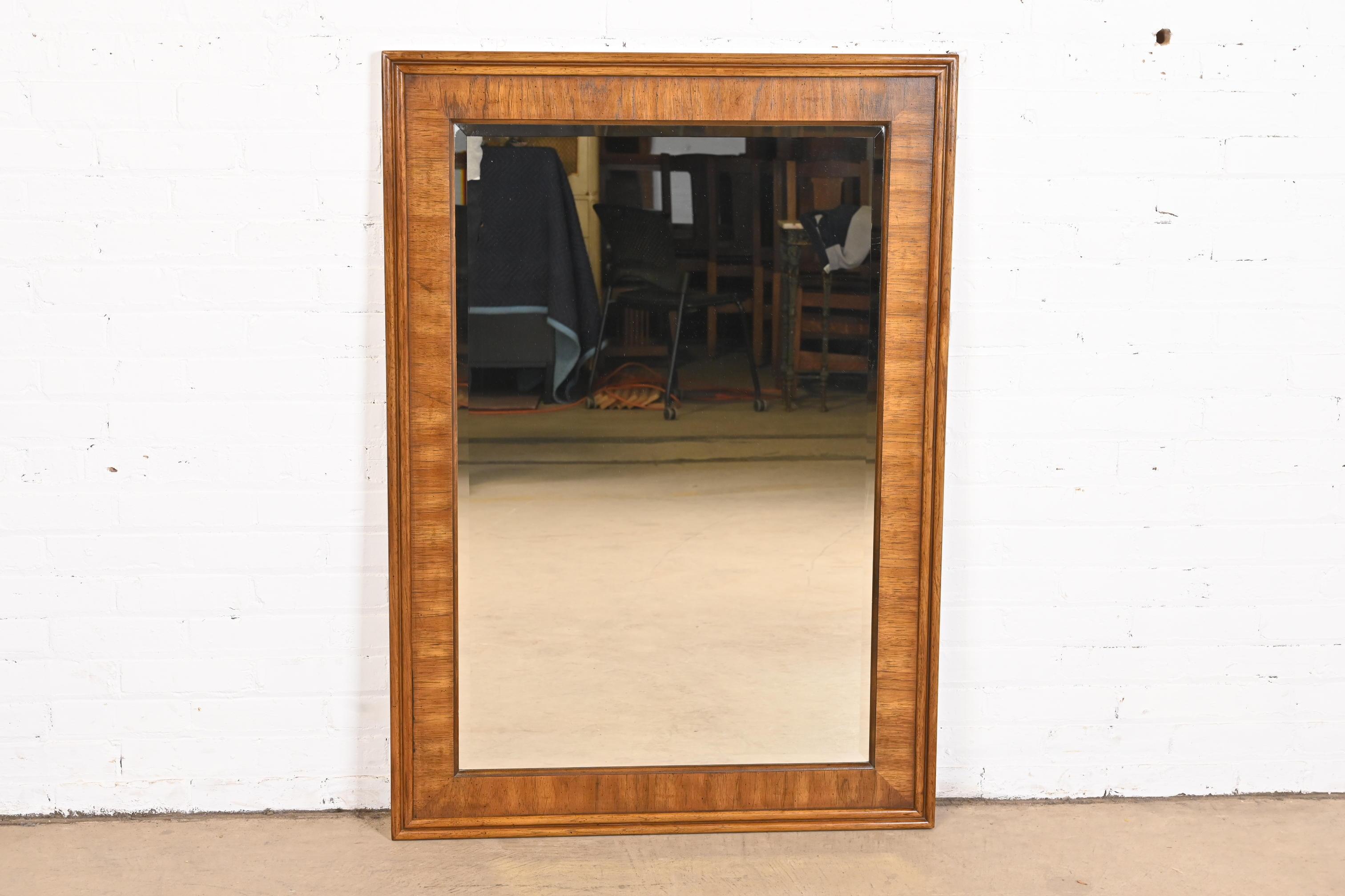 American Drexel Heritage Modern Large Walnut Framed Beveled Mirror For Sale