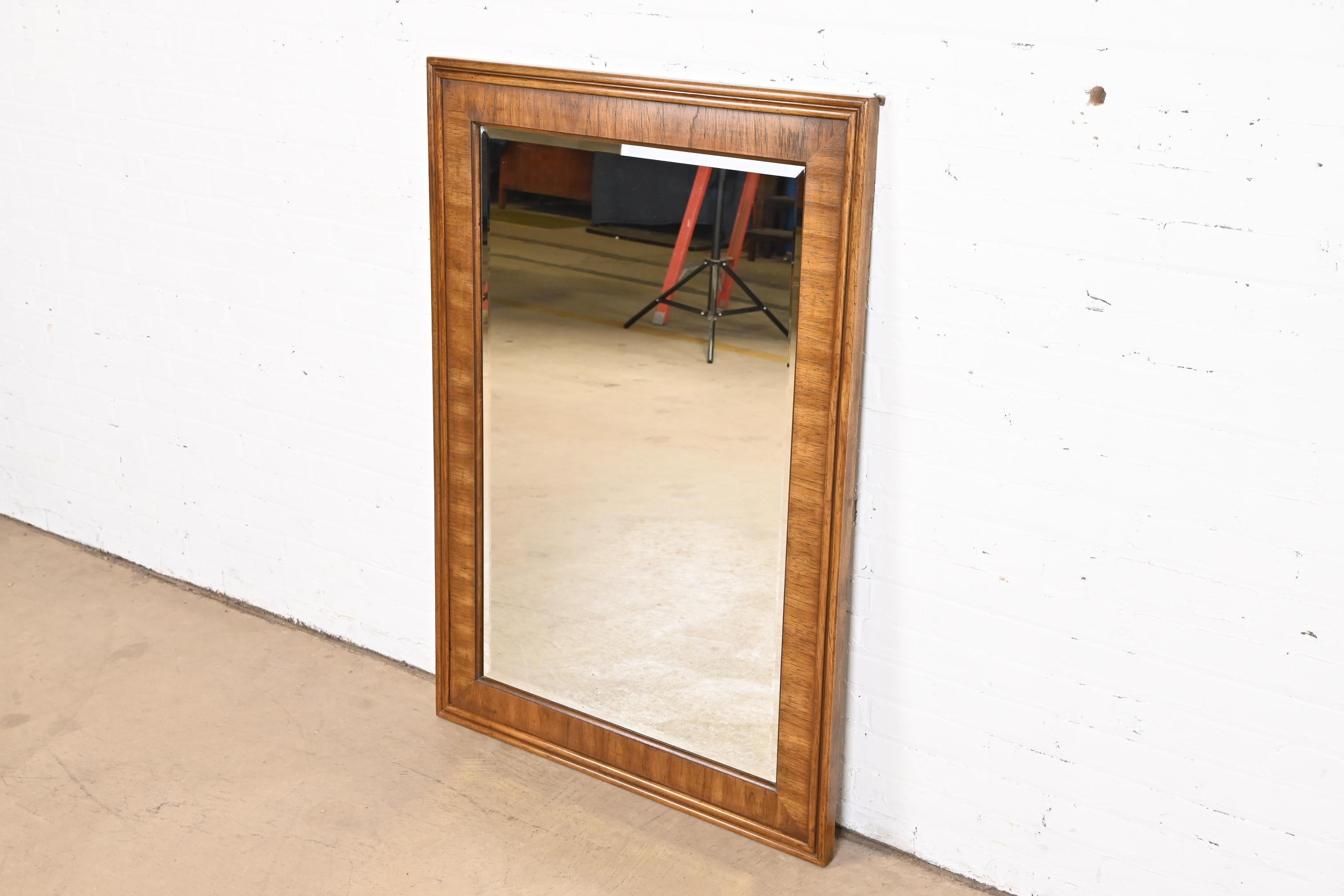 Drexel Heritage Modern Large Walnut Framed Beveled Mirror In Good Condition For Sale In South Bend, IN