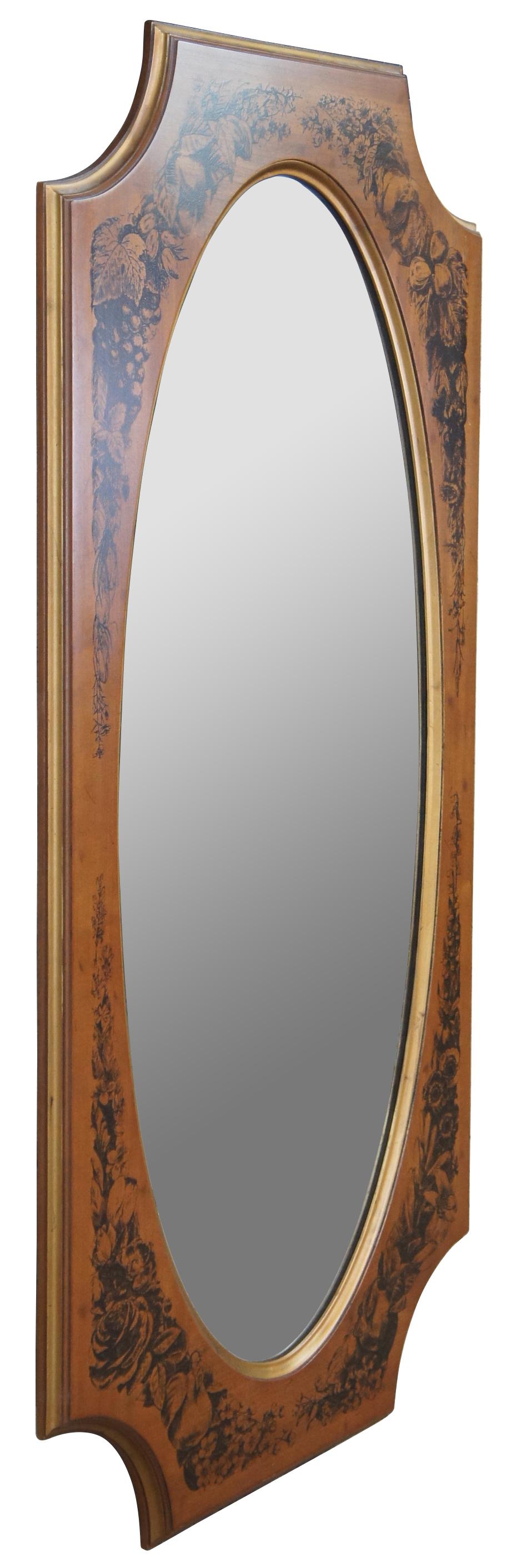 Circa 1960s Drexel Heritage Modavanti Mediterranea Collection mirror, 14-141-30. Drawing inspiration from early renaissance, italian, classical and other European deisgns. A rectangular form from fruitwood with cut corners and oval mirror. Features