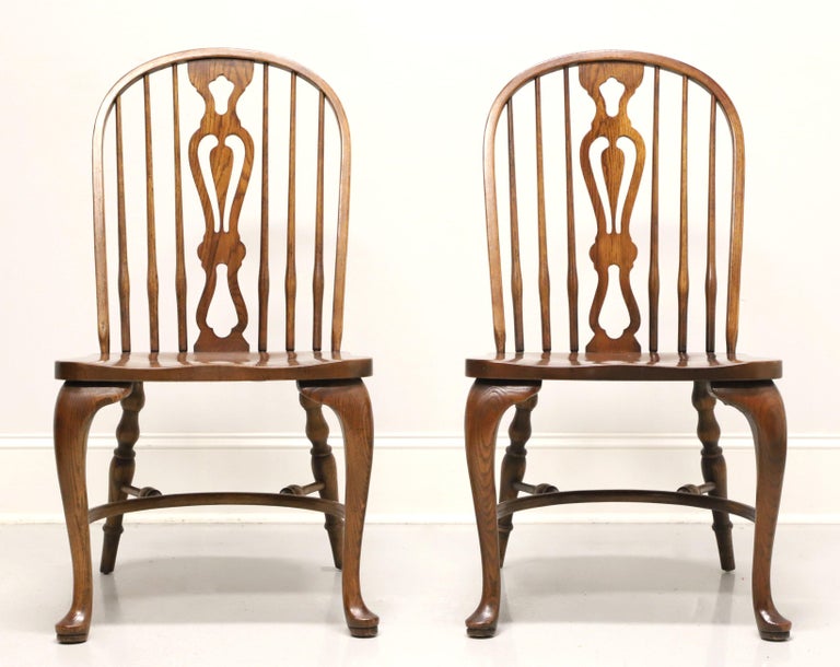 DREXEL HERITAGE Oak Windsor Dining Side Chairs Pair A For Sale at 1stDibs