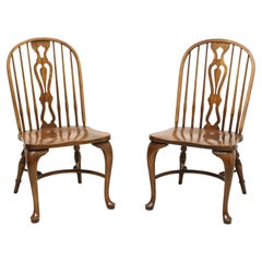 DREXEL HERITAGE Oak Windsor Dining Side Chairs - Pair A