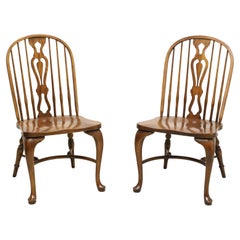 Vintage DREXEL HERITAGE Oak Windsor Dining Side Chairs - Pair A