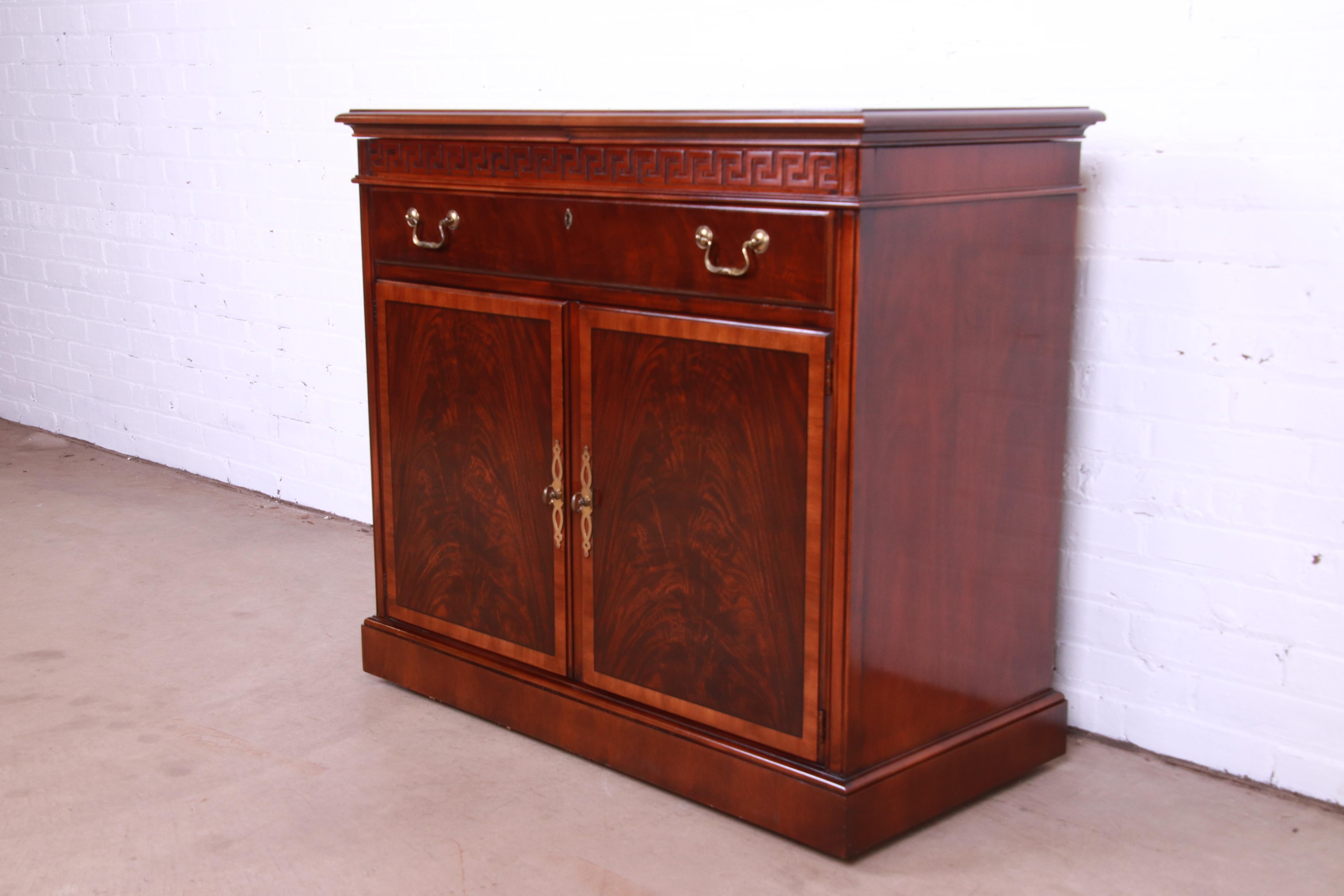Drexel Heritage Regency Banded Mahogany Server or Bar Cabinet In Good Condition In South Bend, IN