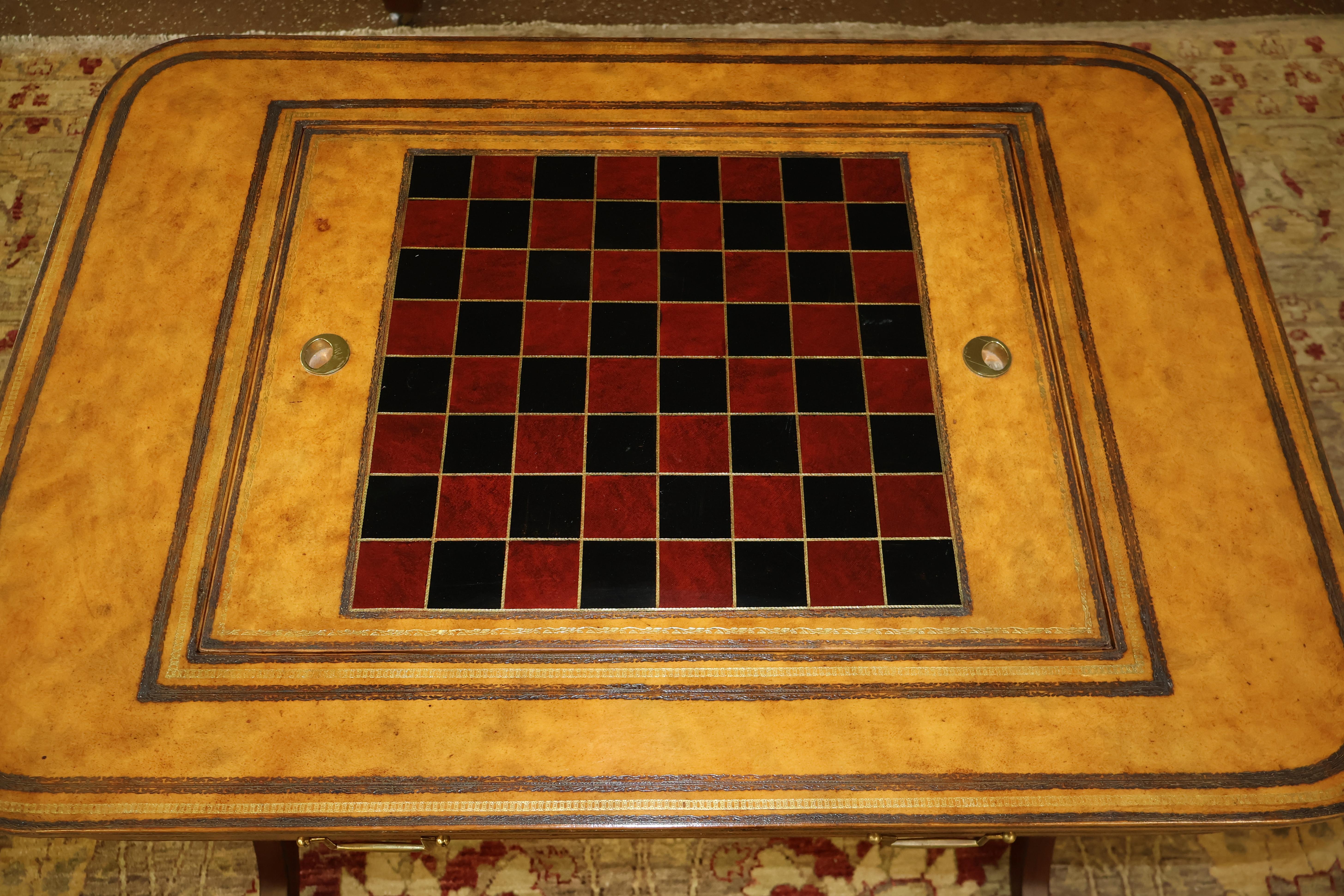 Drexel Heritage Regency Style Leather And Mahogany Game Table For Sale 5