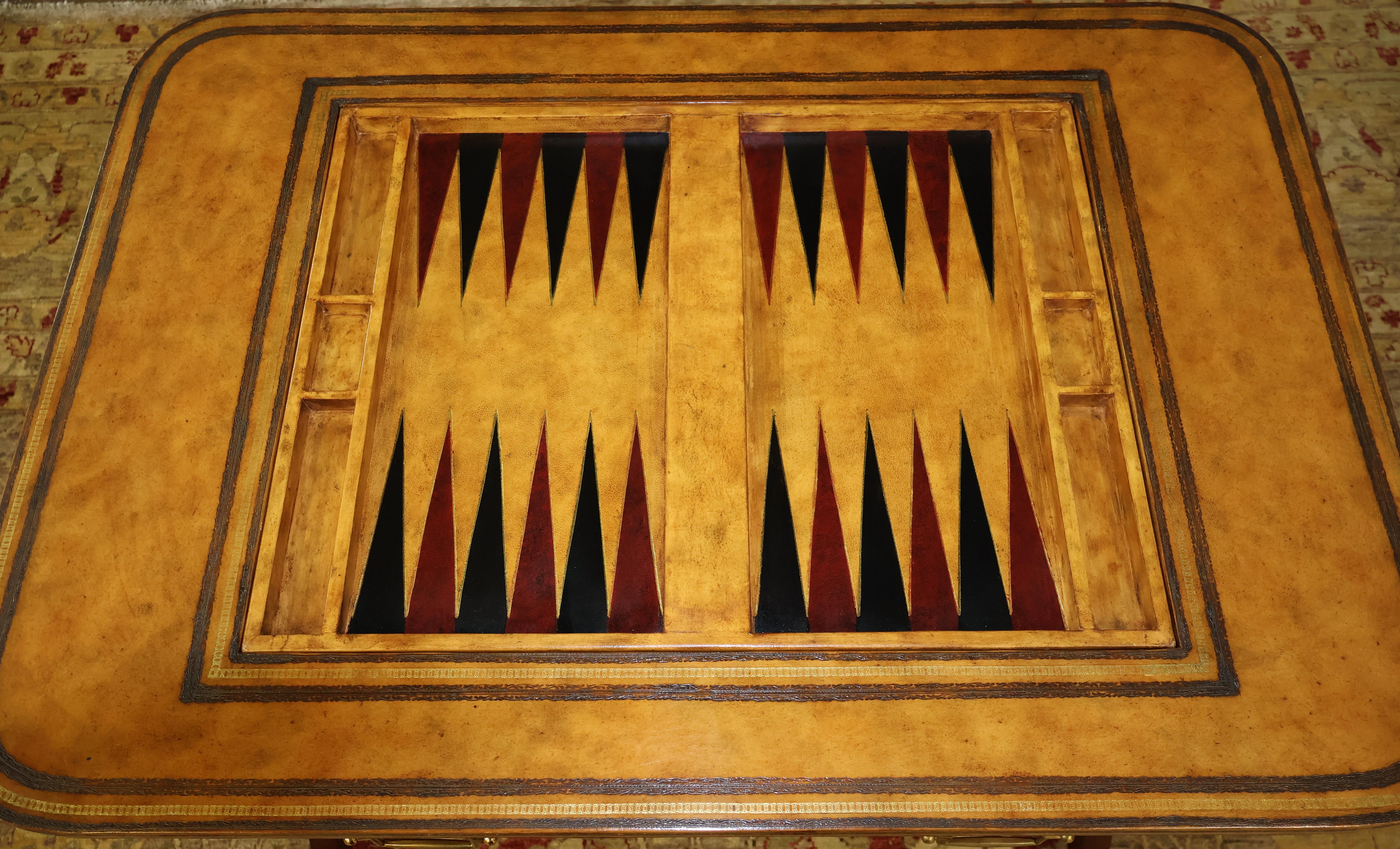 Drexel Heritage Regency Style Leather And Mahogany Game Table For Sale 9