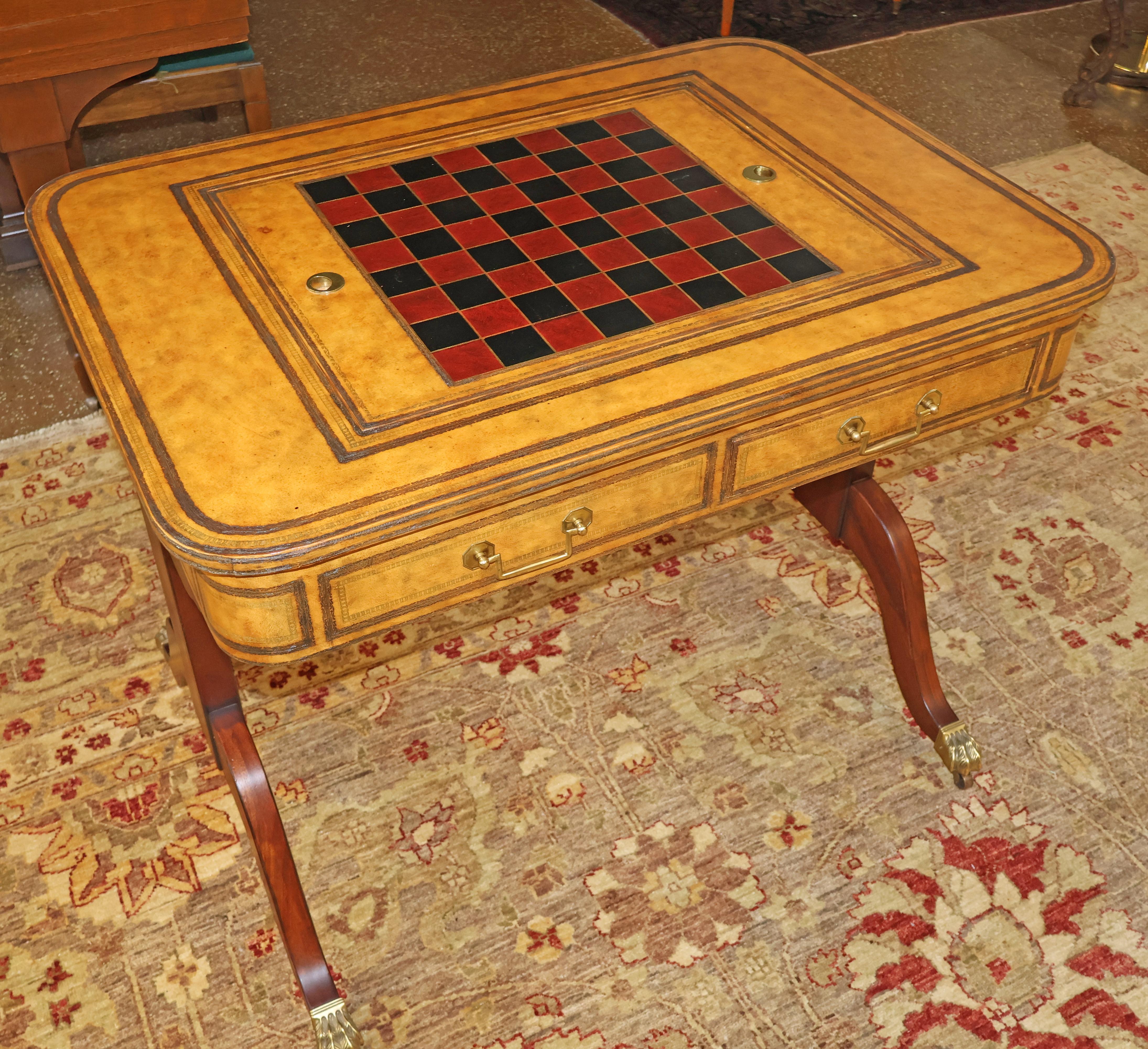 Philippine Drexel Heritage Regency Style Leather And Mahogany Game Table For Sale