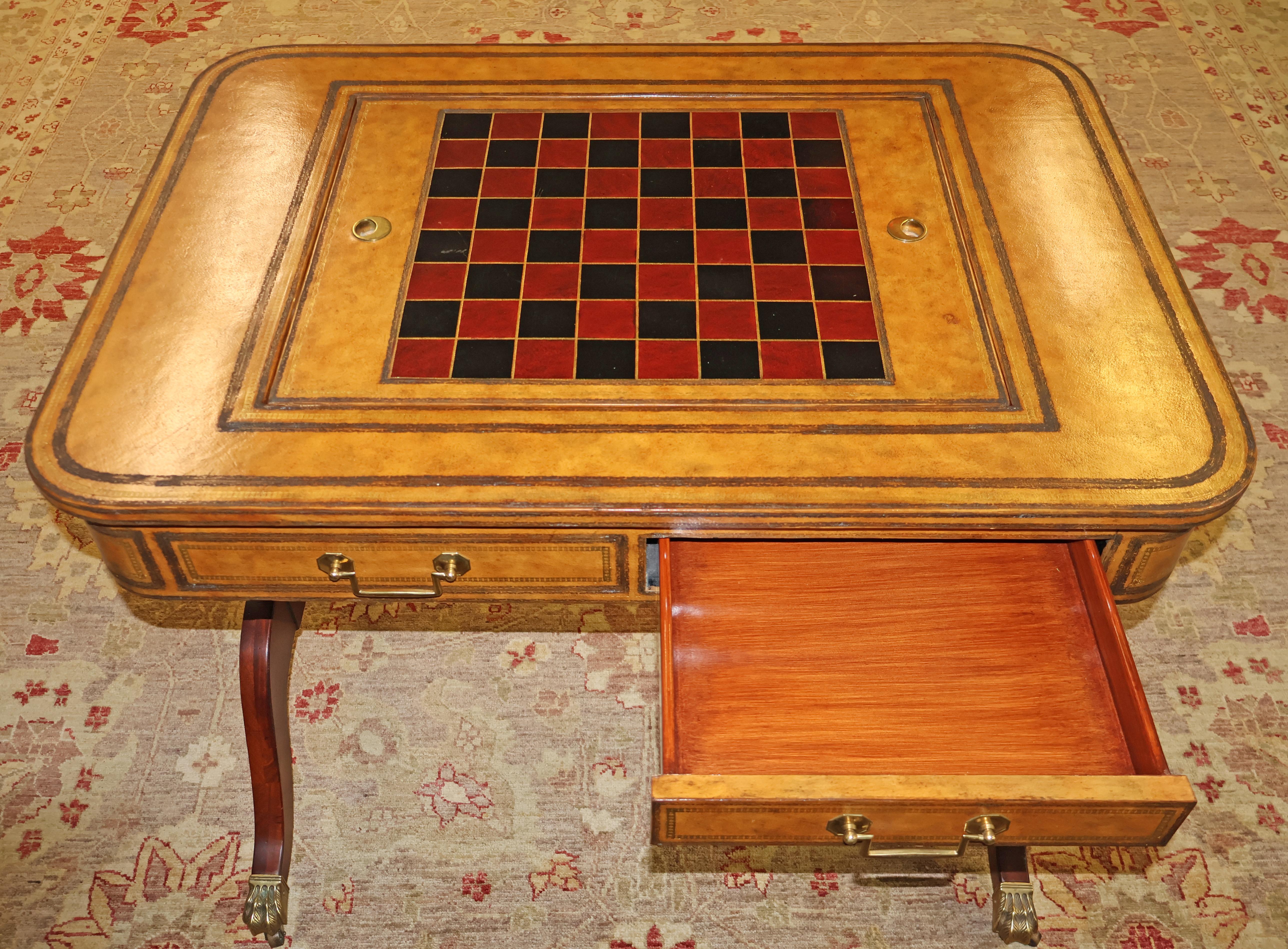 Drexel Heritage Regency Style Leather And Mahogany Game Table For Sale 2
