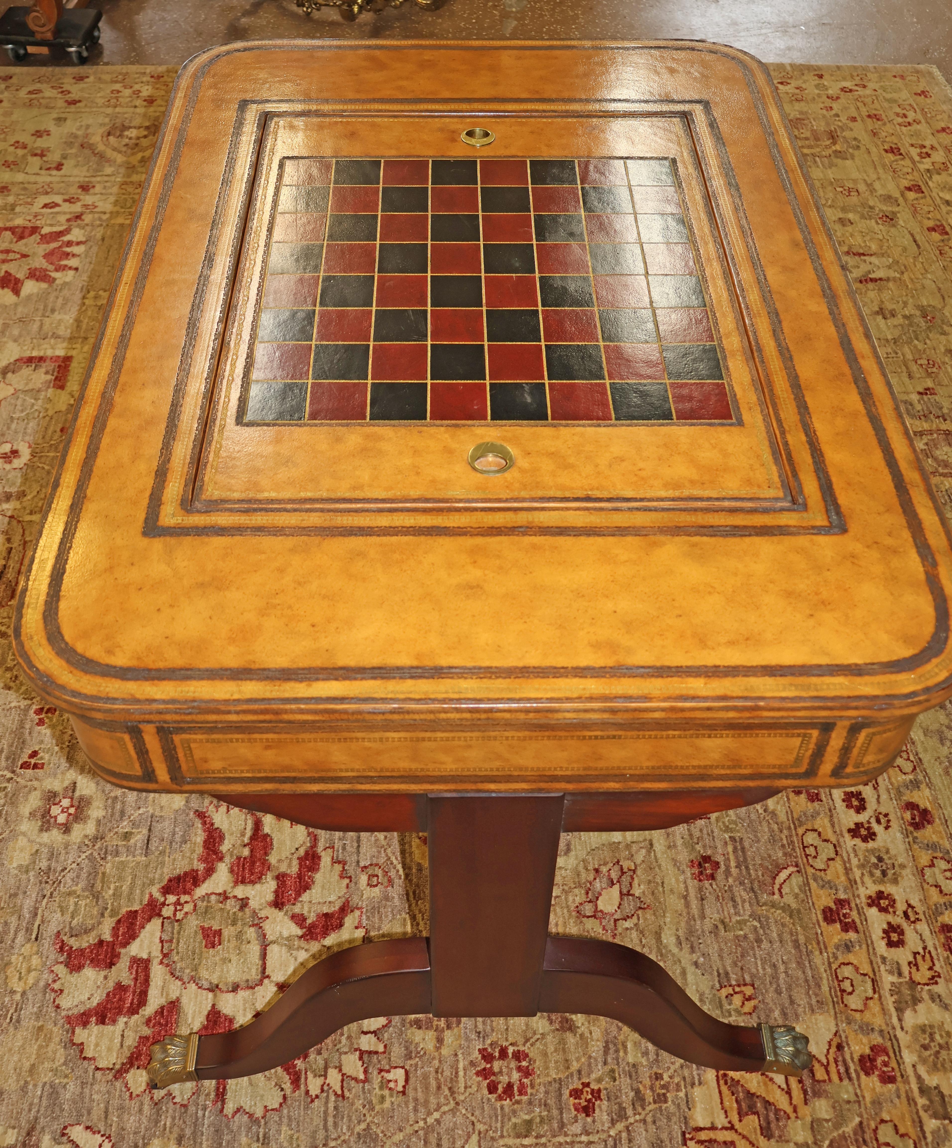 Drexel Heritage Regency Style Leather And Mahogany Game Table For Sale 4