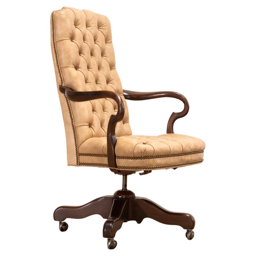 Drexel Heritage Regency Tufted Leather Executive Office Armchair For Sale