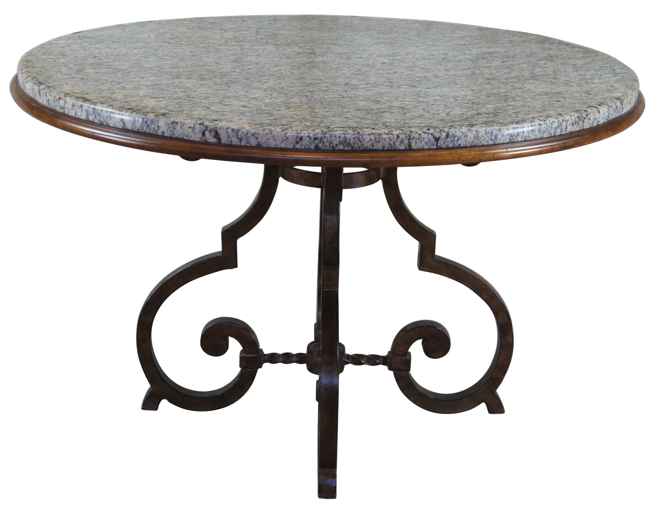 Vintage Drexel Heritage Gourmet dining or breakfast table. Made of granite with scrolled and twisted iron base. 586-620ST-JGG. Measure: 48