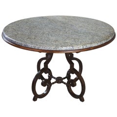 Drexel Heritage Round Granite Scrolled Iron Gourmet Pedestal Dining Table