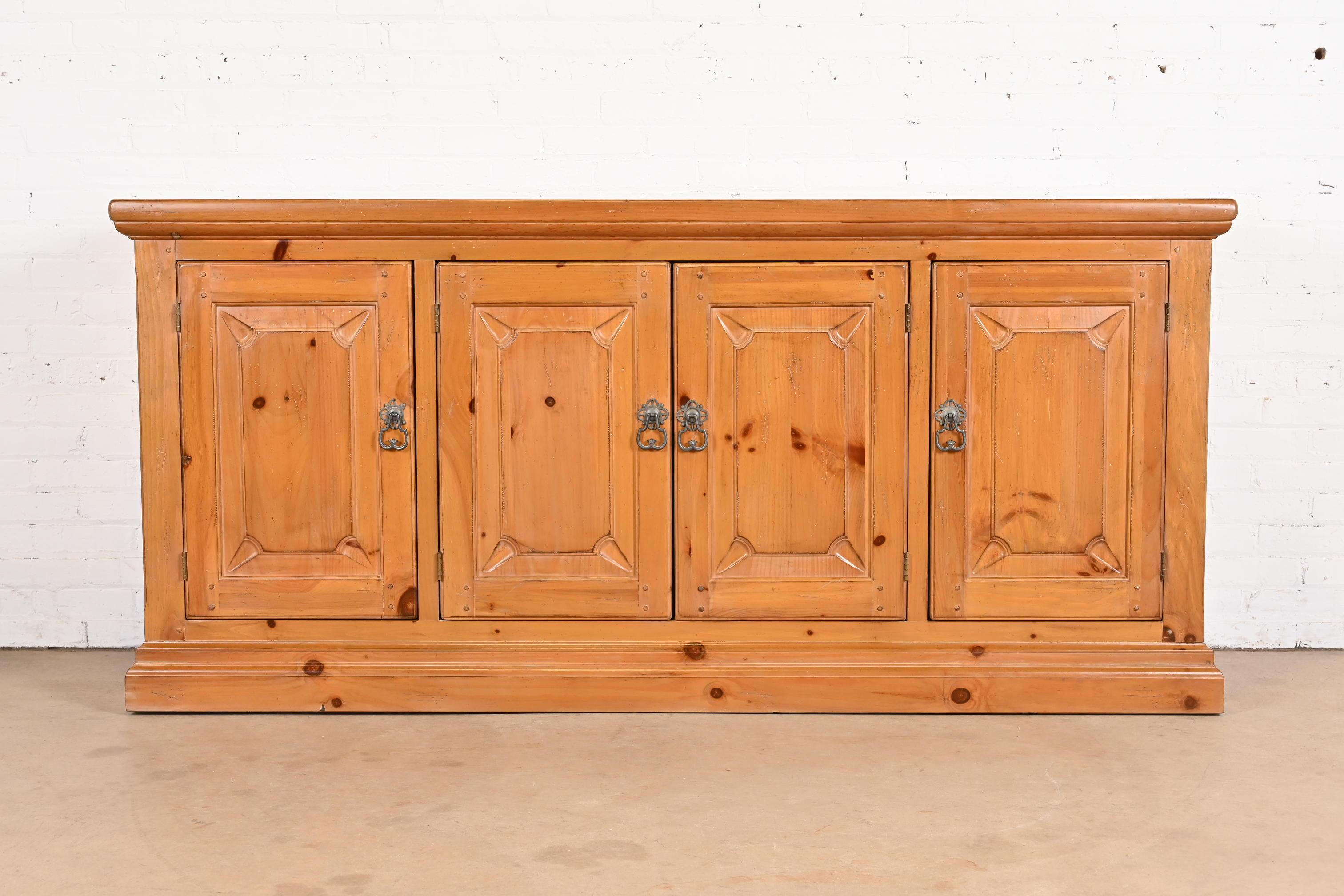 American Drexel Heritage Spanish Colonial Solid Pine Sideboard or Bar Cabinet For Sale