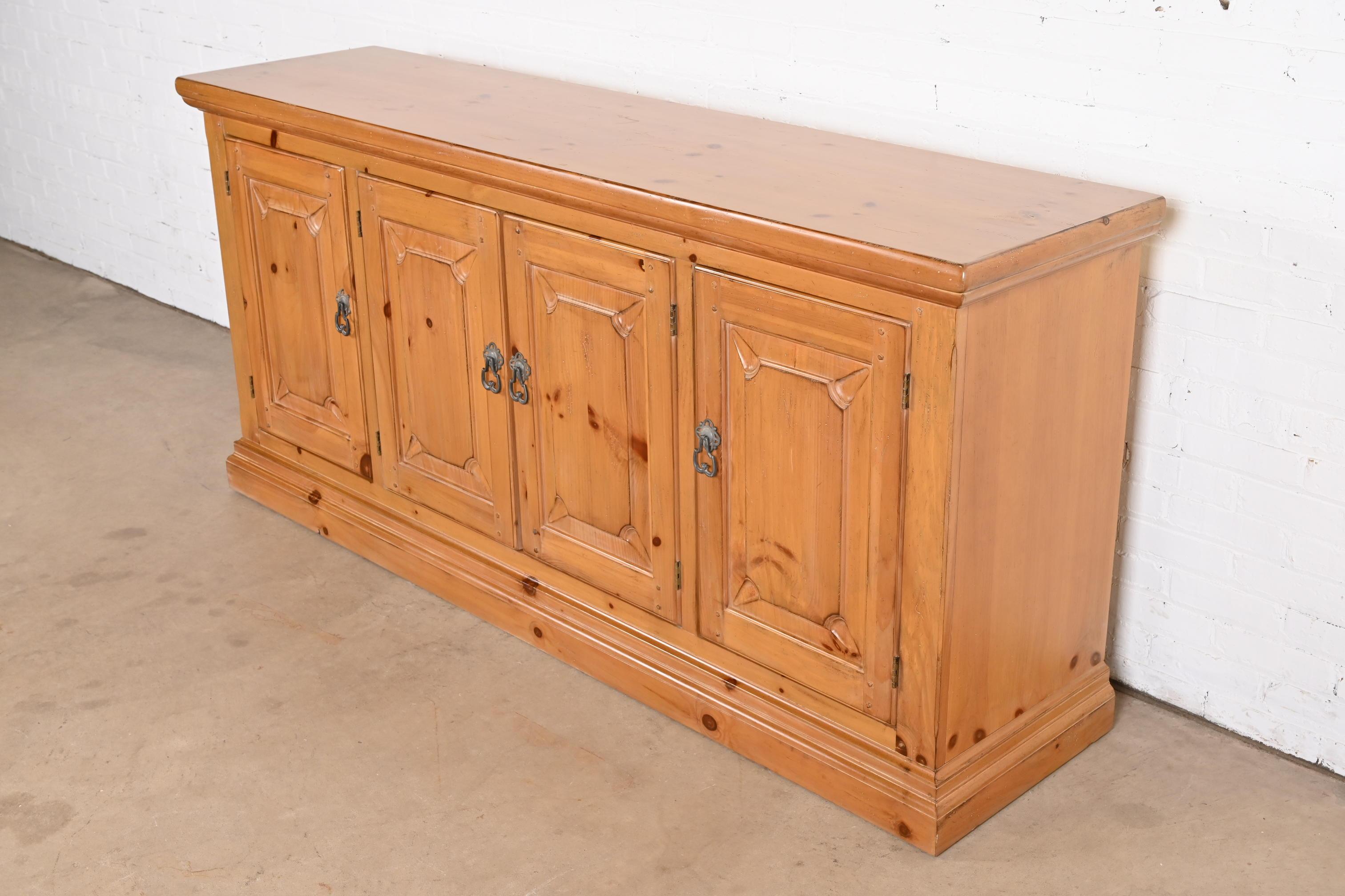 Drexel Heritage Spanish Colonial Solid Pine Sideboard or Bar Cabinet In Good Condition For Sale In South Bend, IN
