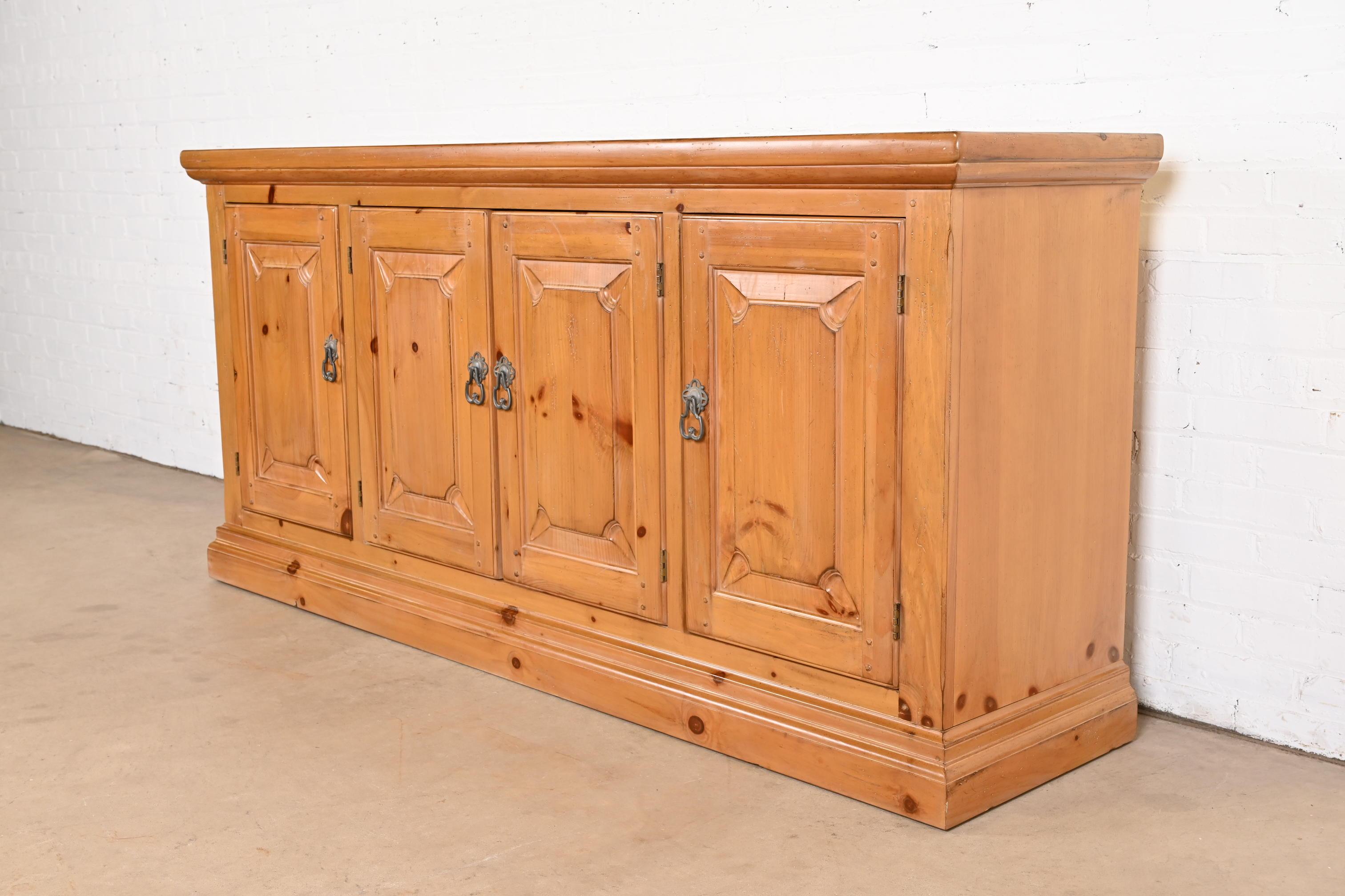 20th Century Drexel Heritage Spanish Colonial Solid Pine Sideboard or Bar Cabinet For Sale