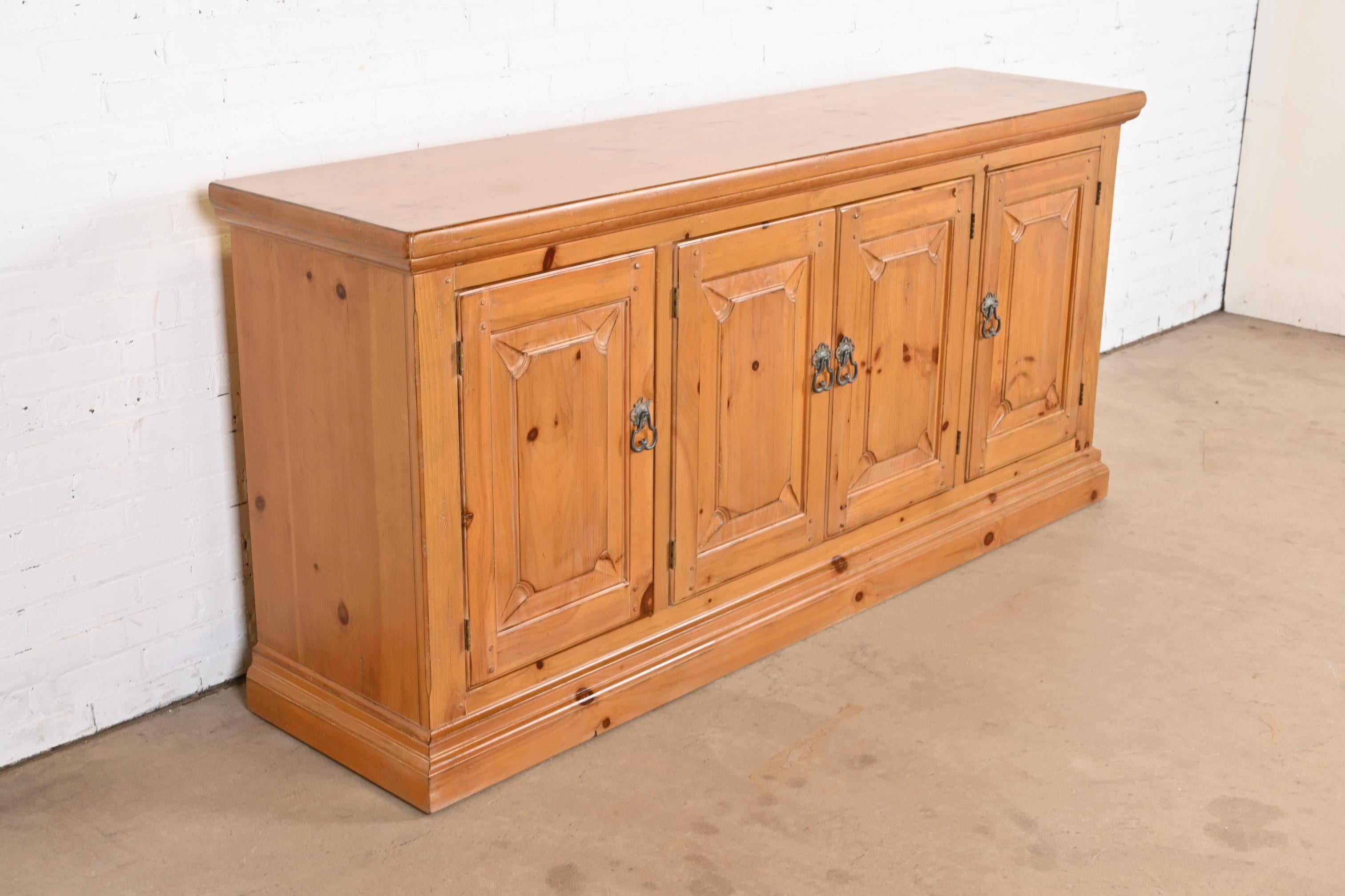 Brass Drexel Heritage Spanish Colonial Solid Pine Sideboard or Bar Cabinet For Sale