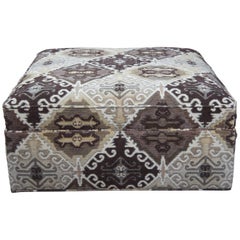 Vintage Drexel Heritage Square Geometric Upholstered D94 Rolling Ottoman