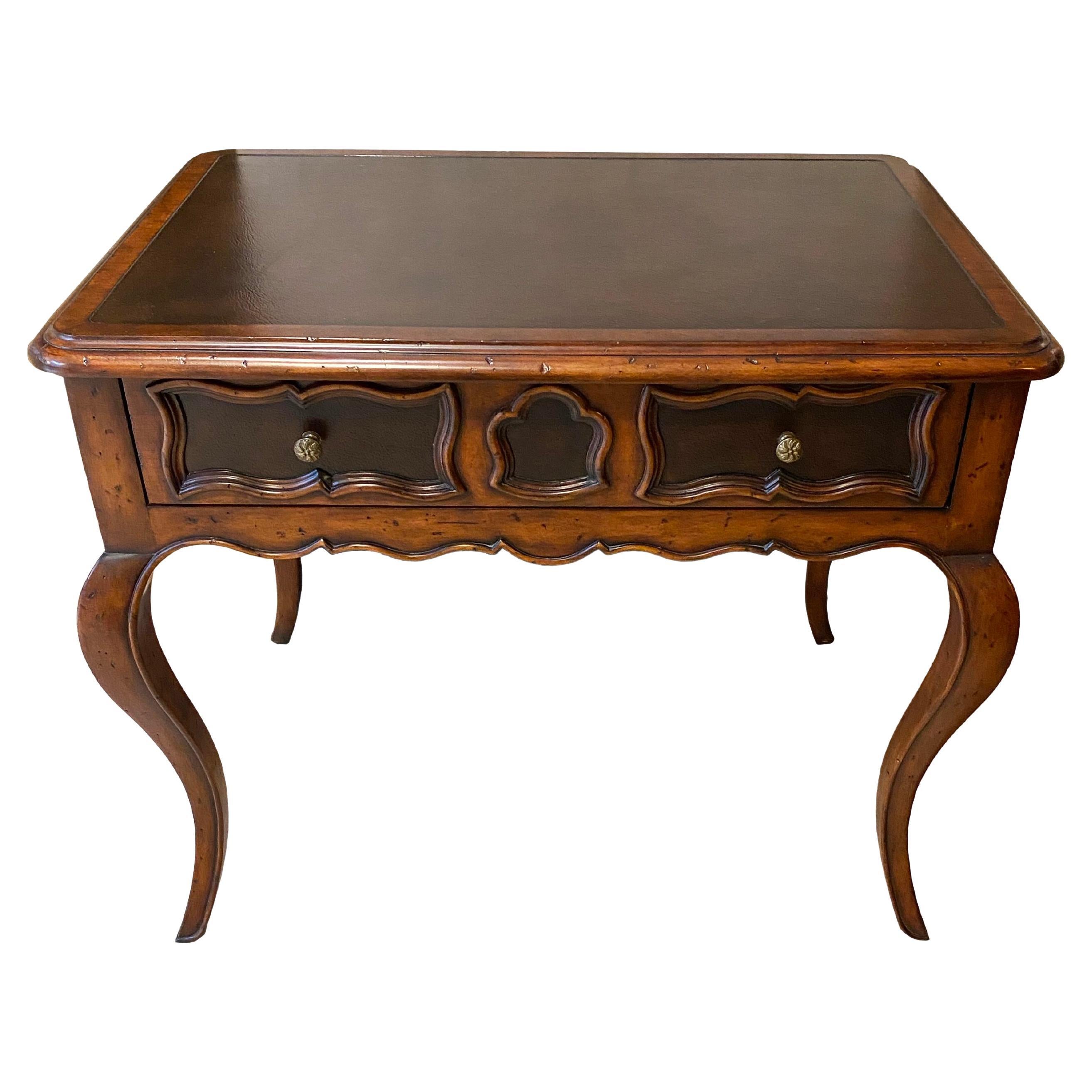 Drexel Heritage Table with Leather Inlay For Sale