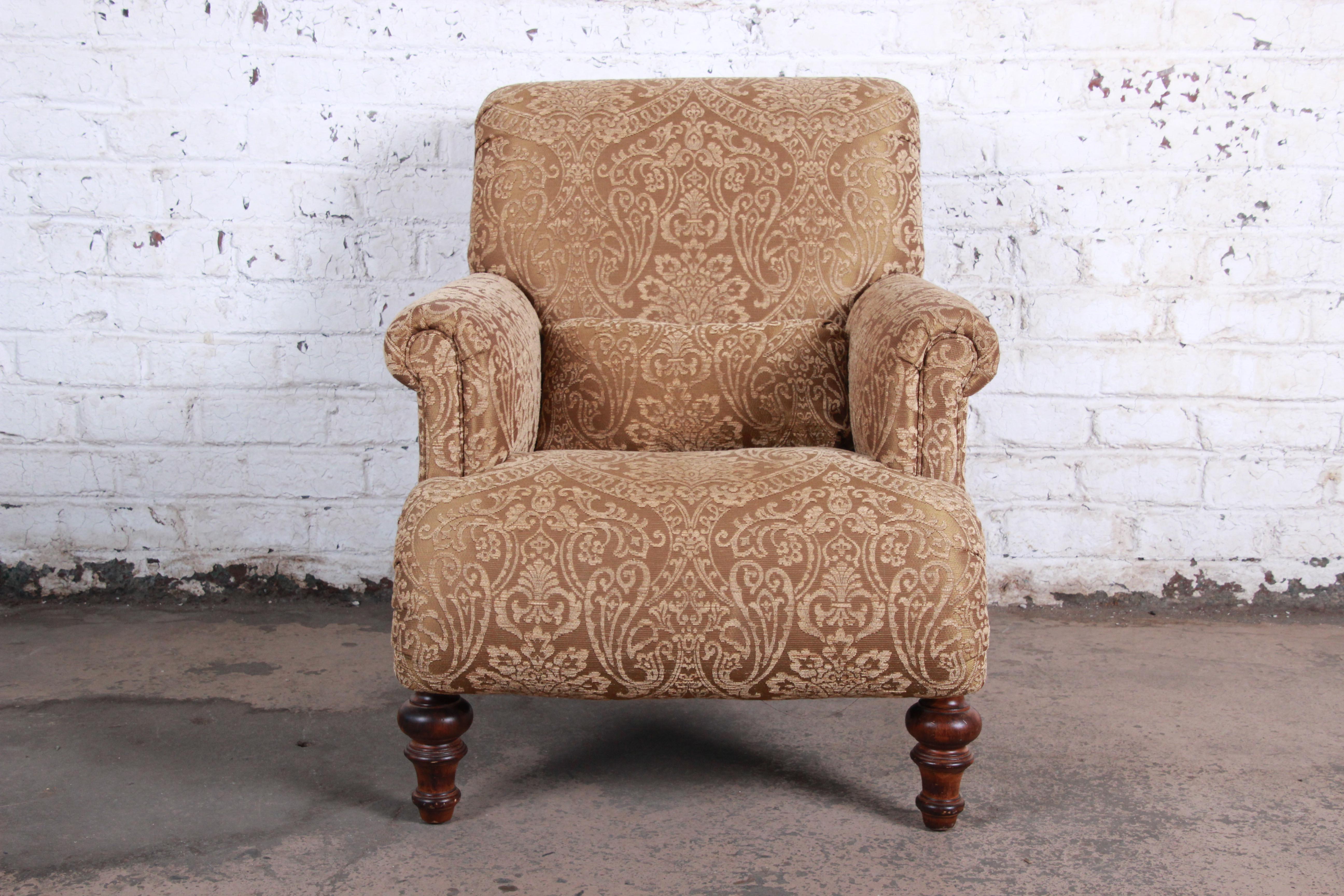 Pair of Drexel Heritage Upholstered Lounge Chairs and Ottomans In Good Condition In South Bend, IN