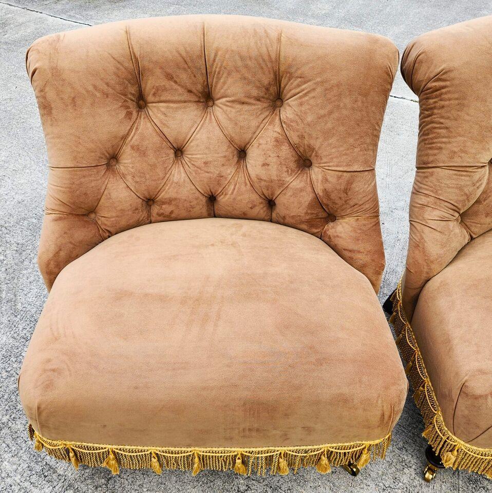 Drexel Heritage Velvet Suede Slipper Chairs Pair For Sale 1