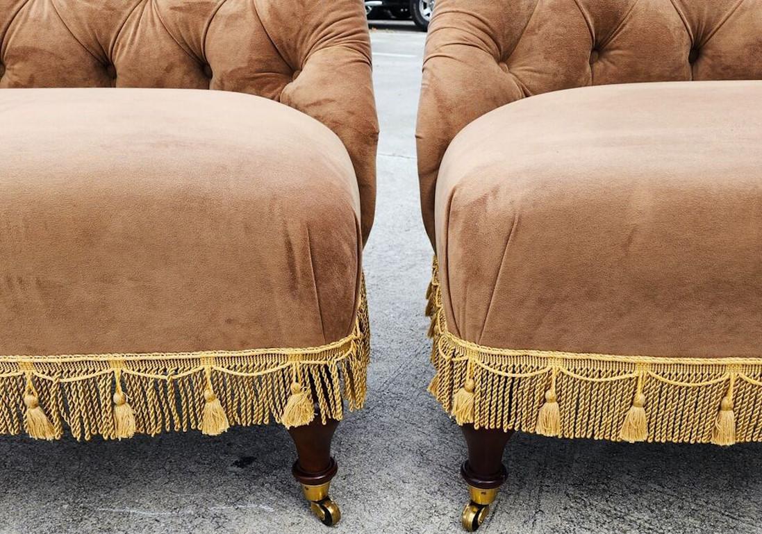 Drexel Heritage Velvet Suede Slipper Chairs Pair For Sale 2